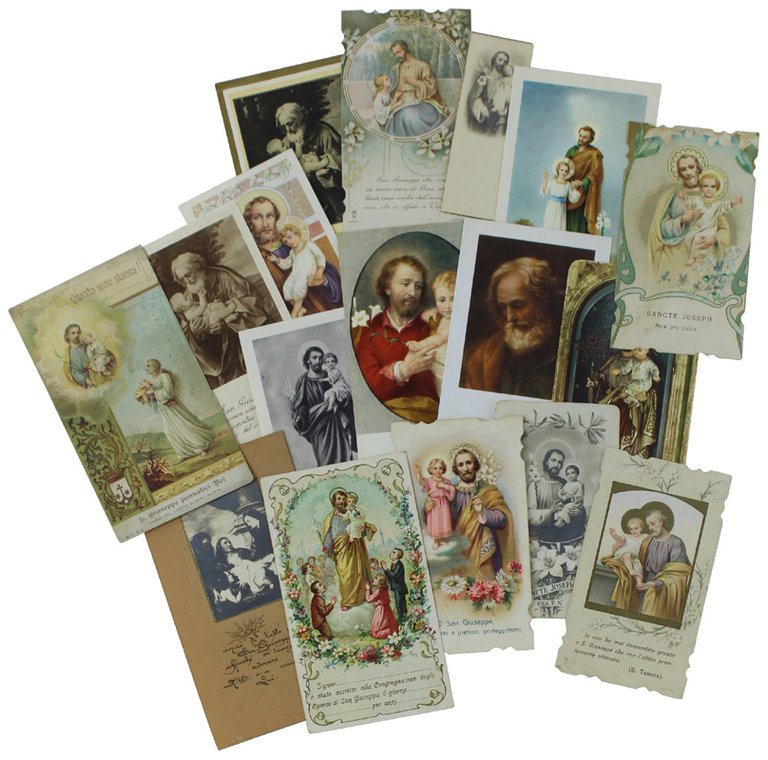 SAN GIUSEPPE: collezìone di 16 santini vintage: 70 anni di immaginette, dal 1901 al 1971