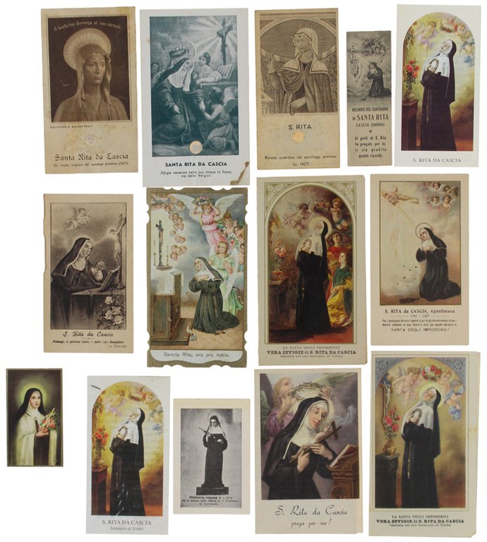 SANTA RITA DA CASCIA 12 immaginette santini d'epoca (dal 1901 al 1980) 3 CON RELIQUIA