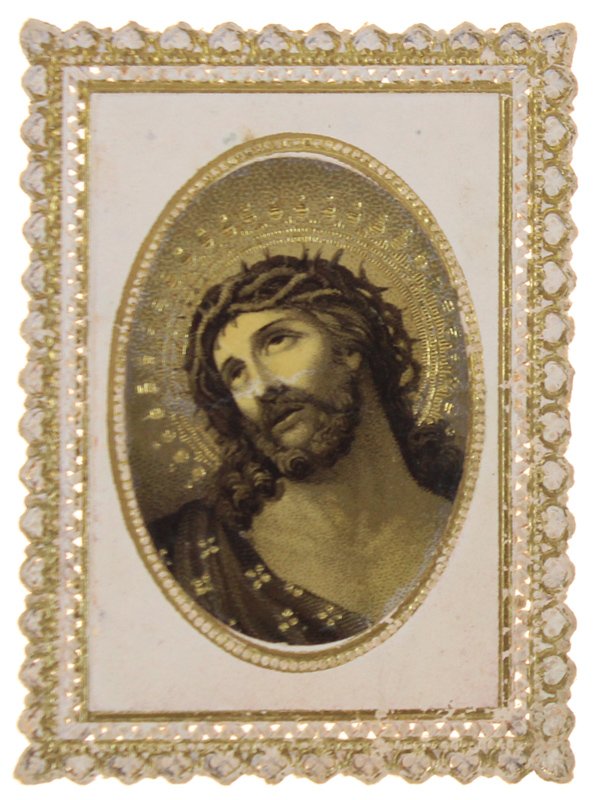 Santino del 1870. Gesù incoronato: ovale centrale in cromolitografia e …