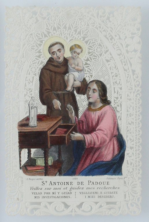 Santino: ST. ANTOINE DE PADOUE. Cromolitografia impressa a rilievo. Belllissimo