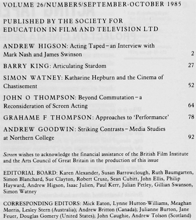SCREEN. Incorporating Screen Education. Volume 26 - Number 5 - …