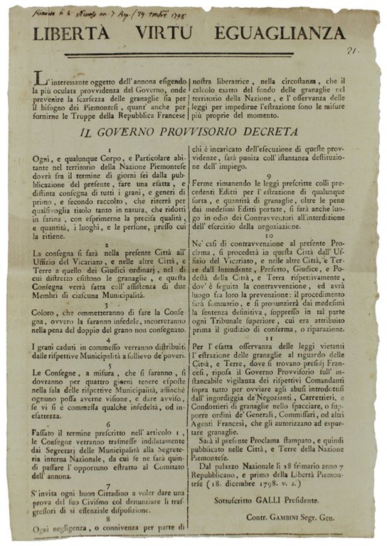 SEQUENZA DI 39 DECRETI / MANIFESTI