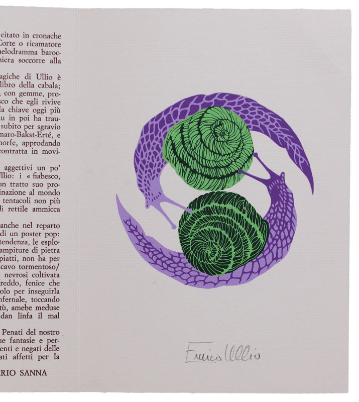 SERIGRAFIA A 3 COLORI "Lumache" firmata dall'artista, cartoncino (17,5x12 cm)