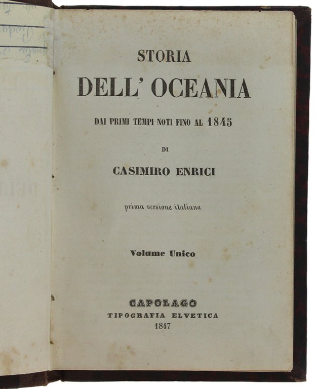 STORIA DELL'OCEANIA dai primi tempi noti fino al 1845.
