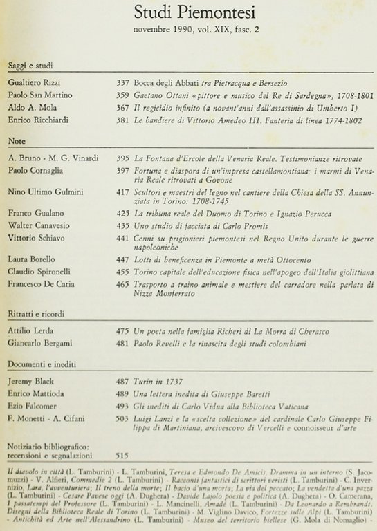 STUDI PIEMONTESI. Vol. XIX - 1990, fasc.2. [Ottimo]