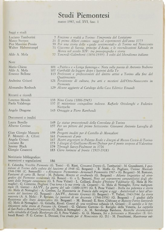 STUDI PIEMONTESI. Vol.XVI - 1987, fasc.1. [Ottimo e intonso]