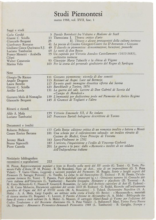 STUDI PIEMONTESI. Vol.XVII - 1988, fasc.1. [Ottimo]