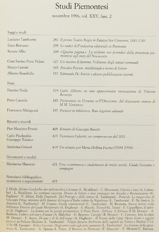 STUDI PIEMONTESI. Vol. XXV - 1996, fasc.2.