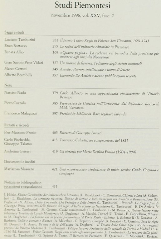 STUDI PIEMONTESI. Vol. XXV - 1996, fasc. 2.