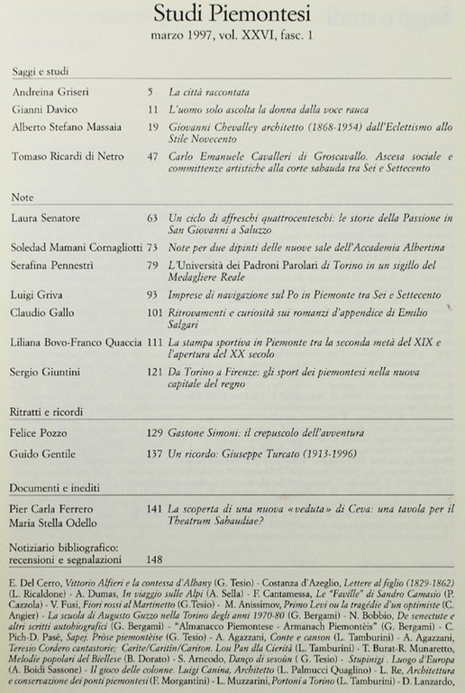 STUDI PIEMONTESI. Vol. XXVI - 1997, fasc. 1