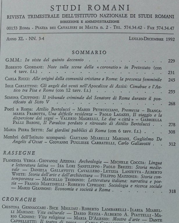 STUDI ROMANI. Rivista trimestrale. Anno 1992 - N. 3-4.
