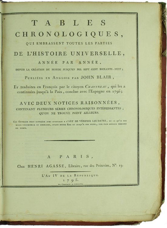 TABLES CHRONOLOGIQUES QUI EMBRASSENT TOUTES LES PARTIES DE L'HISTOIRE UNIVERSELLE, …