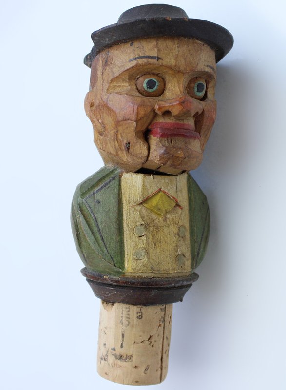 TAPPO ANIMATO VINTAGE, FIGURA "ANIMATA" in legno scolpito/dipinto a mano …