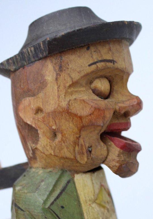 TAPPO ANIMATO VINTAGE, FIGURA "ANIMATA" in legno scolpito/dipinto a mano …