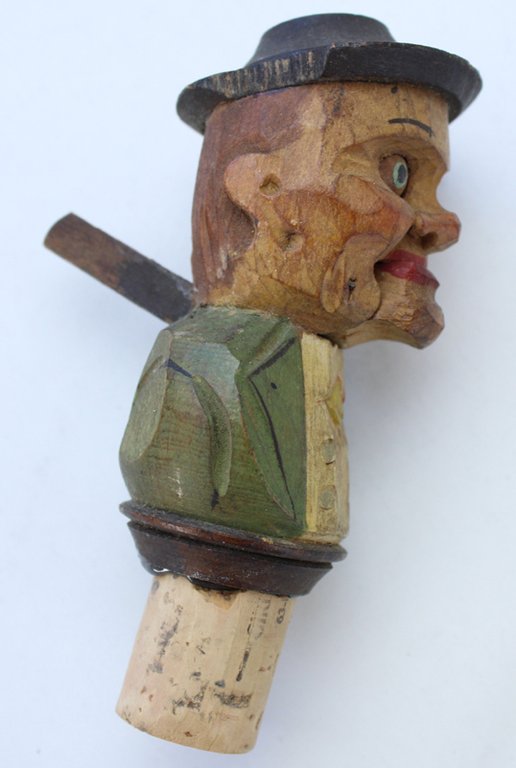 TAPPO ANIMATO VINTAGE, FIGURA "ANIMATA" in legno scolpito/dipinto a mano …