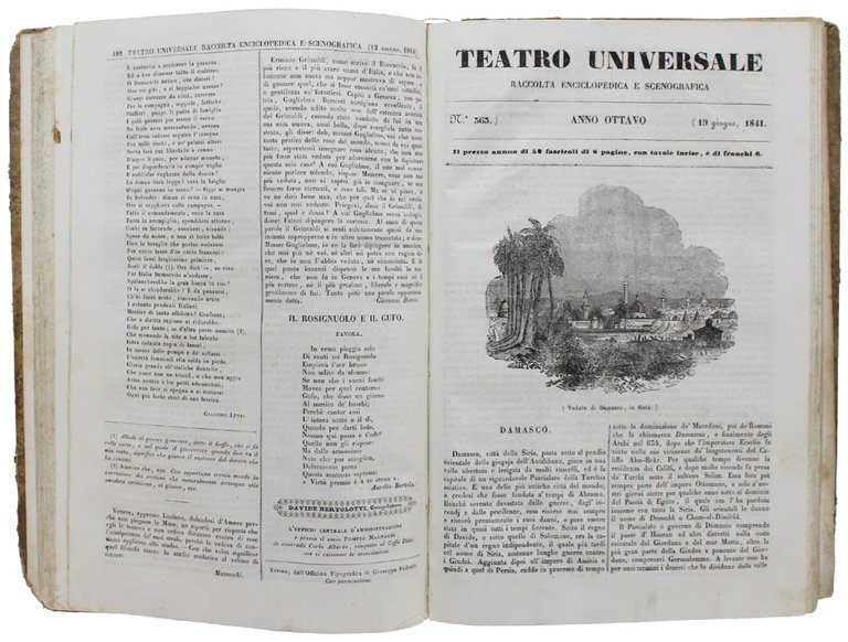 TEATRO UNIVERSALE. Raccolta enciclopedica e scenografica. Anno ottavo - 1841