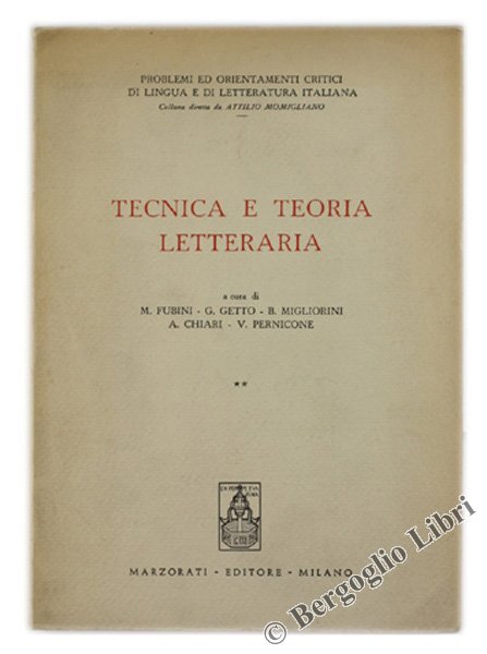 TECNICA E TEORIA LETTERARIA. Volume II.