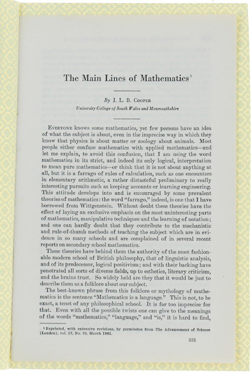 THE MAIN LINES OF MATHEMATICS.