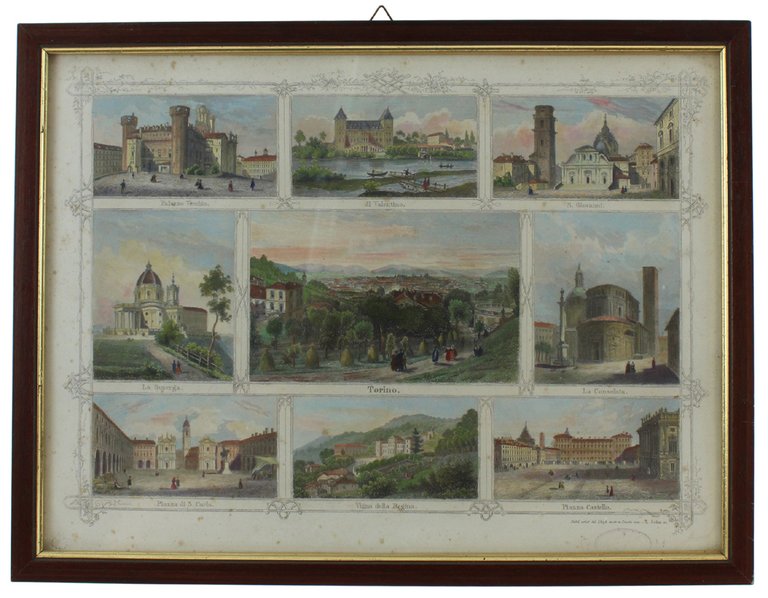 TORINO: 9 vedute a colori - Stampa antica con cornice … | Immagine Gallery 1