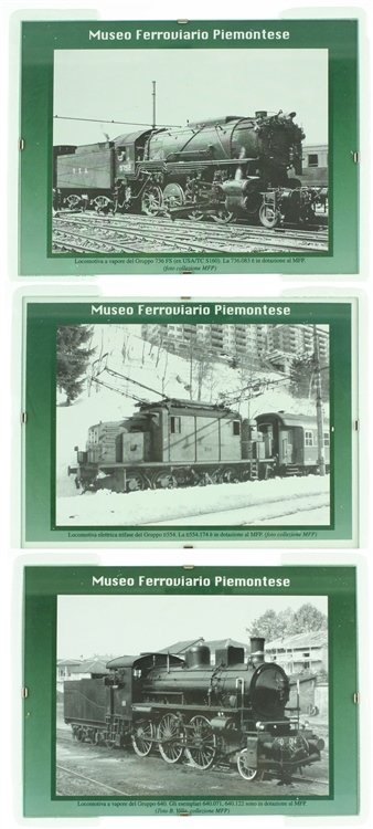 TRE ANTICHE LOCOMOTIVE: FOTO INCORNICIATE SOTTO VETRO, DA APPENDERE.
