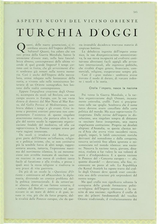 TURCHIA D'OGGI. Aspetti nuovi del Vicino Oriente.