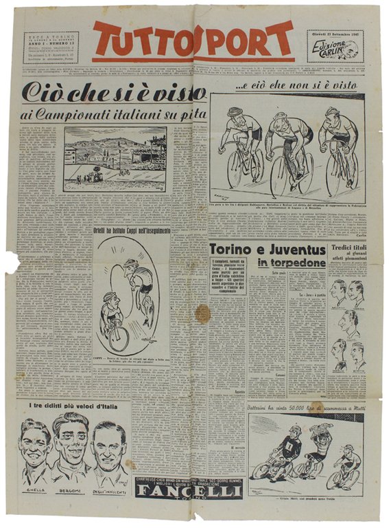 TUTTOSPORT. Anno 1945. Numero 13 - 27 settembre 1945. "Edizione …