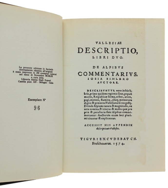 VALLESIAE DESCRIPTIO LIBRI DUO. DE ALPIBUS COMMENTARIUS Iosia Simlero auctore … | Immagine Gallery 2