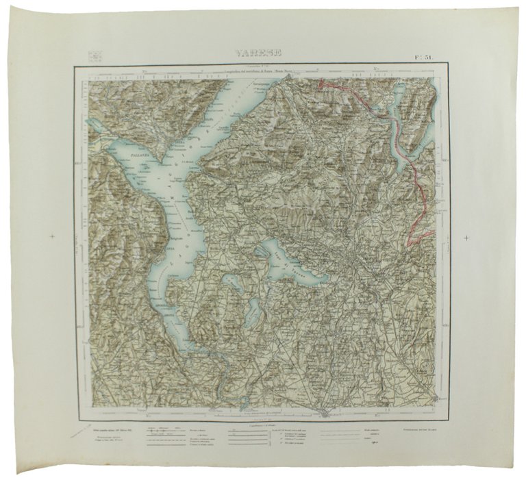 VARESE. Foglio 31 della Carta d'Italia, scala di 1:100.000, cm 57,5x52
