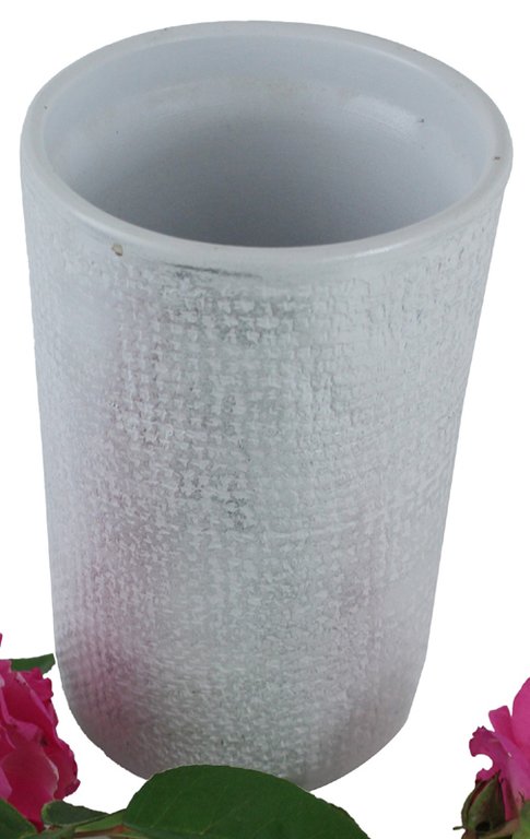VASO IN CERAMICA BIANCO/ARGENTO CILINDRICO CM 19,5x13