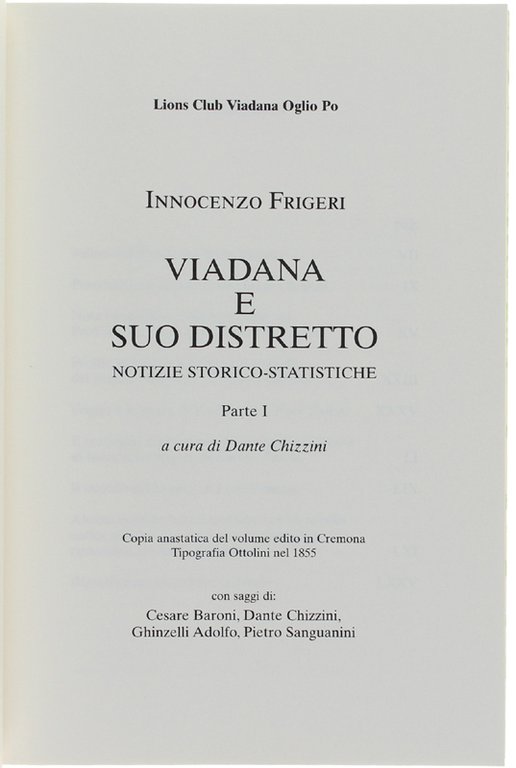 VIADANA E SUO DISTRETTO. Notizie storico statistiche.