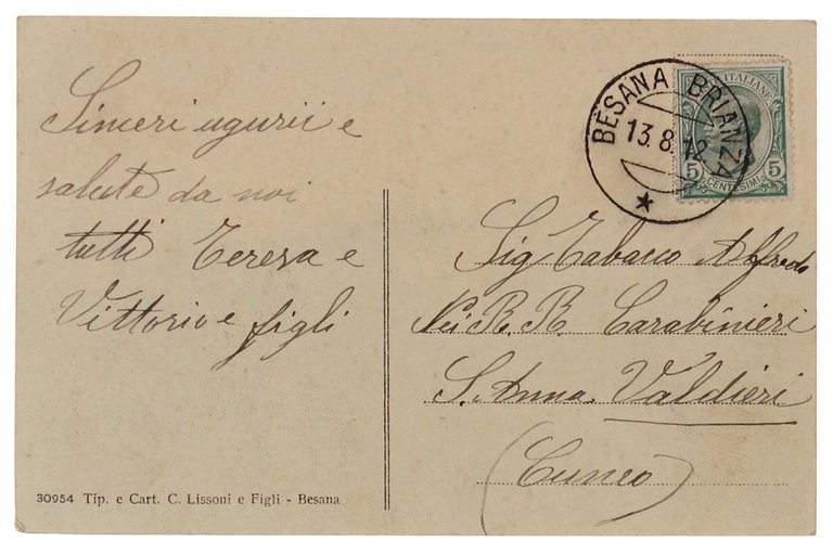 VILLA RAVERIO (Brianza): La stazione ferroviaria. Cartolina del 1912 (cm …