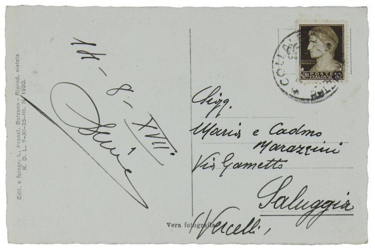 VISTA SULLE DOLOMITI DAL RENON. Cartolina del 1939 viaggiata