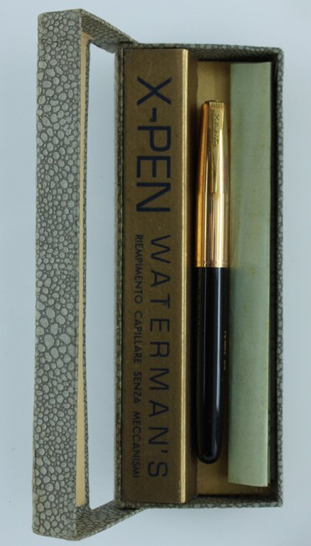 WATERMAN'S X-PEN. Stilografica, riempim. capillare, cappuccio laminato oro NUOVA