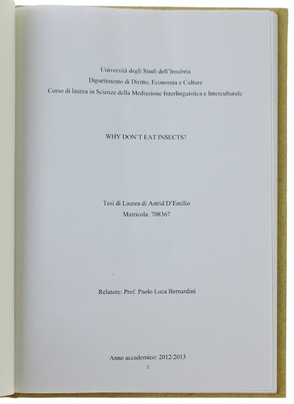 WHY DON'T EAT INSECTS? [tesi di laurea]