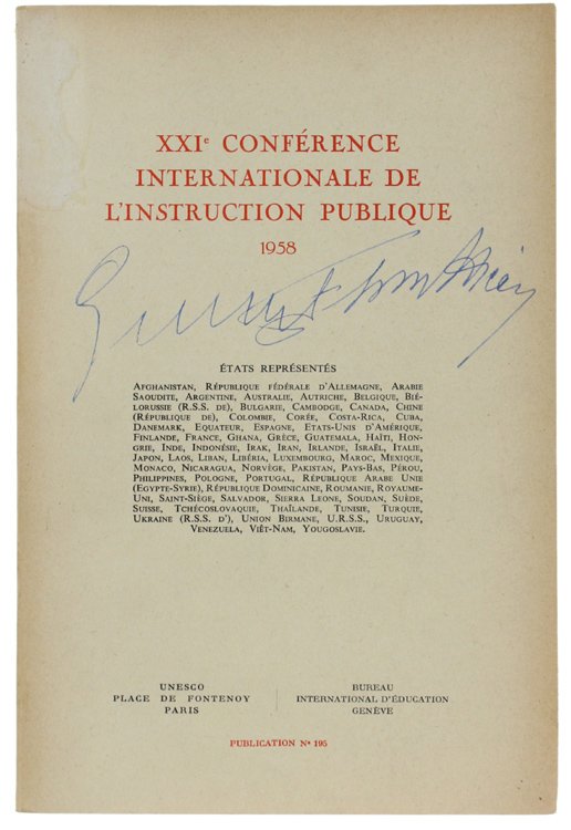 XXI CONFERENCE INTERNATIONALE DE L'INSTRUCTION PUBLIQUE - 1958.