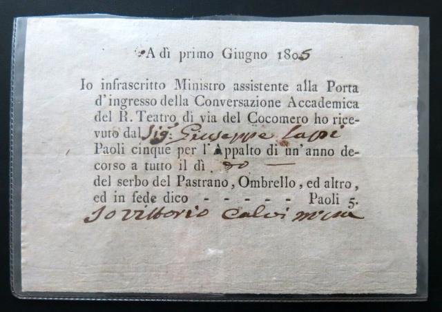 A dì primo Giugno 1805. Io infrascritto Ministro assistente alla …