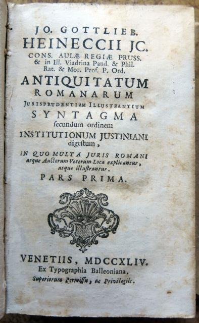 Antiquitatum Romanarum Jurisprudentiam Illustrantium Syntagma secundum ordinem Institutionum Justiniani digestum.