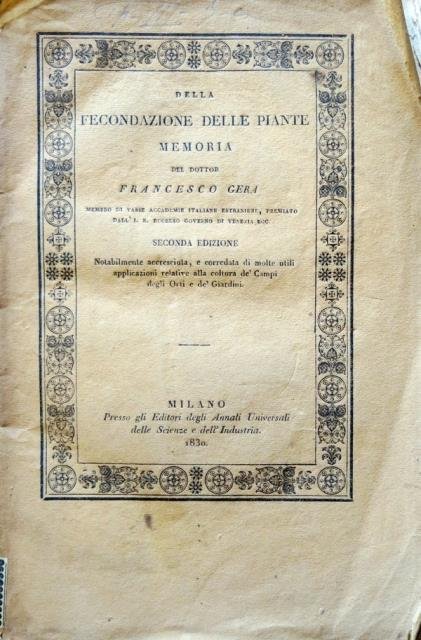 Della fecondazione delle piante. Memoria del Dottor Francesco Gera.