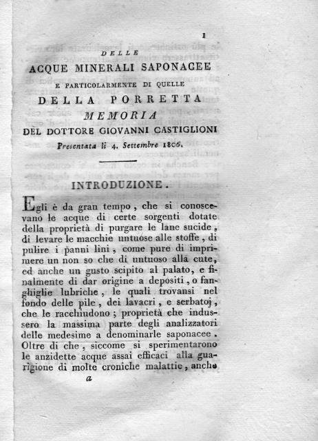 Delle acque minerali saponacee e particolarmente di quelle della Porretta. …