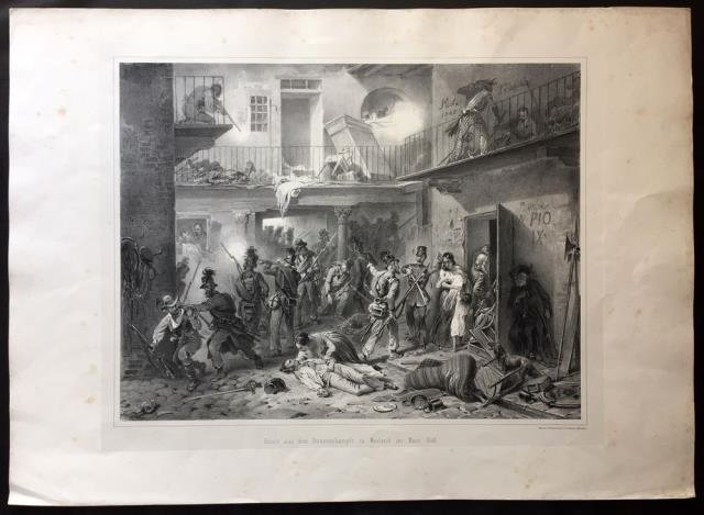 Scene aus dem Strassenkampfe zu Mailand im Marz 1848.