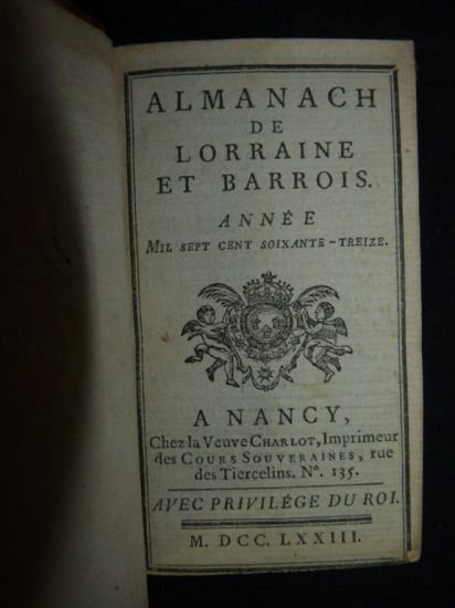 Almanach de Lorraine et Barrois, année 1773