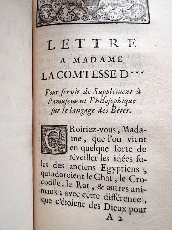 Amusement philosophique sur le langage des bestes [Ensemble] Lettre a …