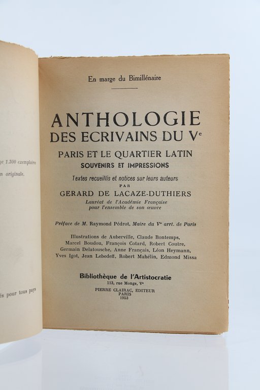 Anthologie des écrivains du Ve : Paris et le Quartier …