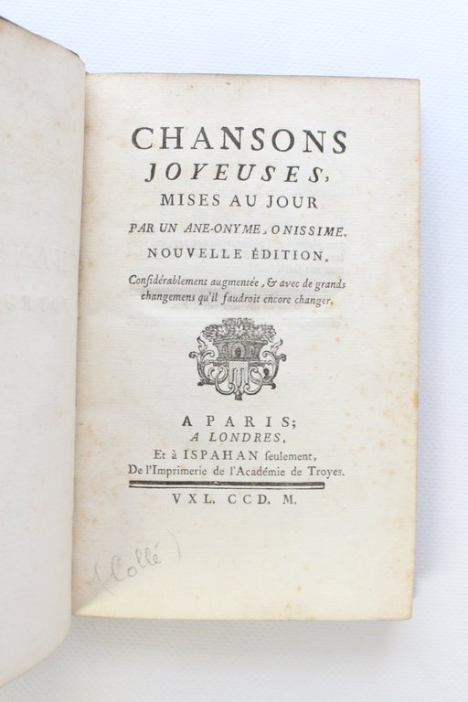 Anthologie françoise ou chansons choisies [avec] Chansons Joyeuses