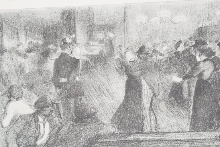 Bal de barrière - Lithographie originale sur Chine - L'Estampe …