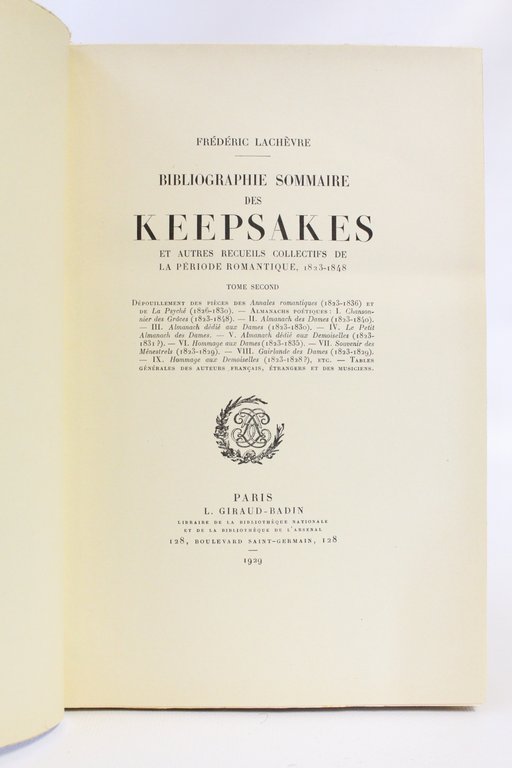 Bibliographie sommaire des keepsakes et autres recueils collectifs de la …