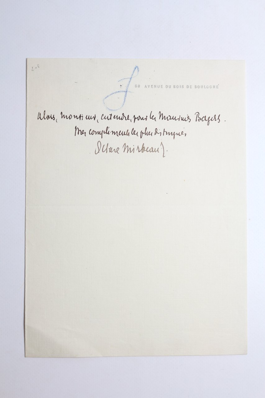 Monsieur, entendu, pour les Mauvais Bergers • Billet autographe signé …