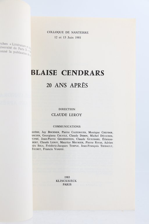 Blaise Cendrars vingt ans après