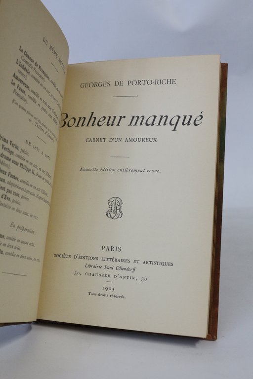 Bonheur manqué, carnet d'un amoureux