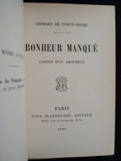 Bonheur manqué, carnet d'un amoureux